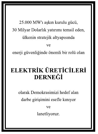 elektrik üreticileri derneği kınama ilanı
